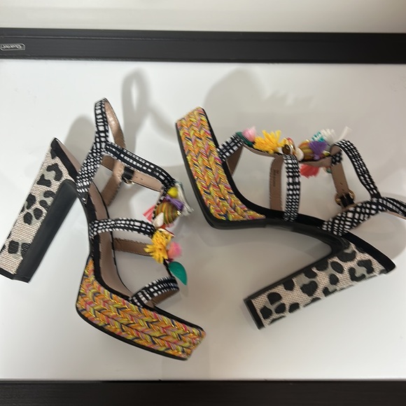 BETSEY JOHNSON MARCY EMBELLISHED ESPARDILLE PLATFORM HEELS SIZE 10 M - Picture 7 of 9